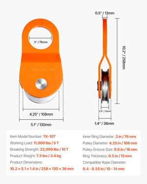 Snatch Block 10 Ton | Recovery Winch Pulley 22,000 lbs Capacity | For Off-Road ATV UTV