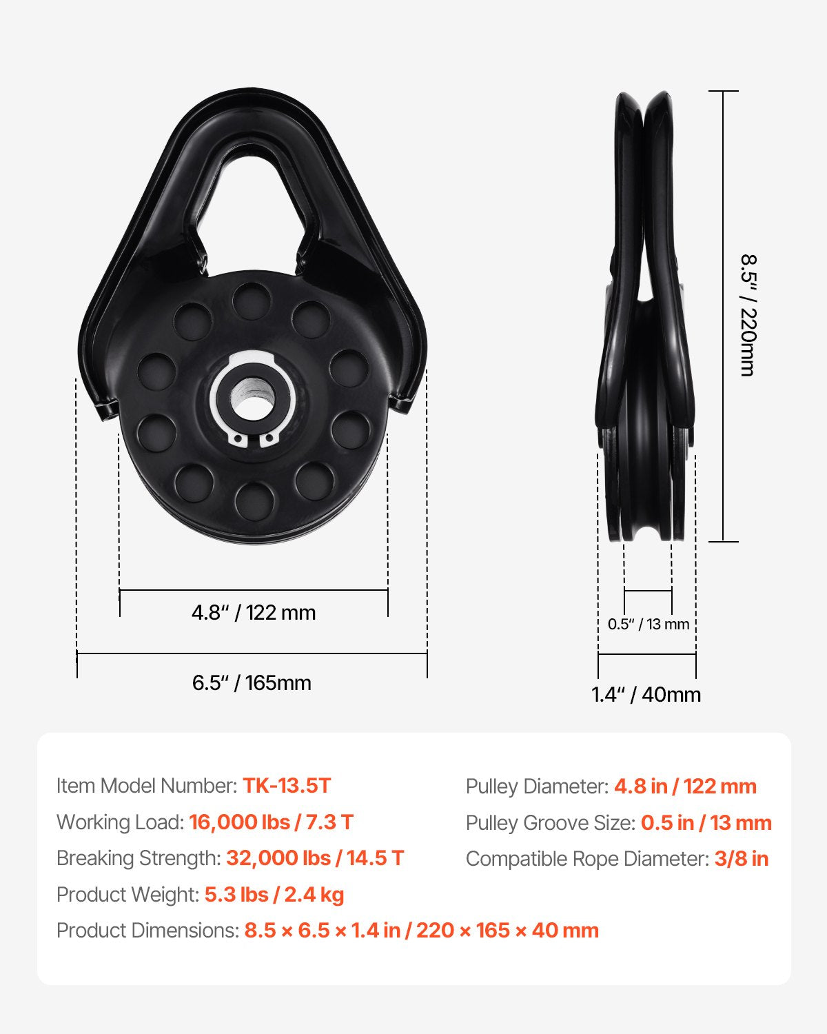 Recovery Snatch Block | 14.5 Ton Pulley for ATV/UTV | 32,000lb Capacity
