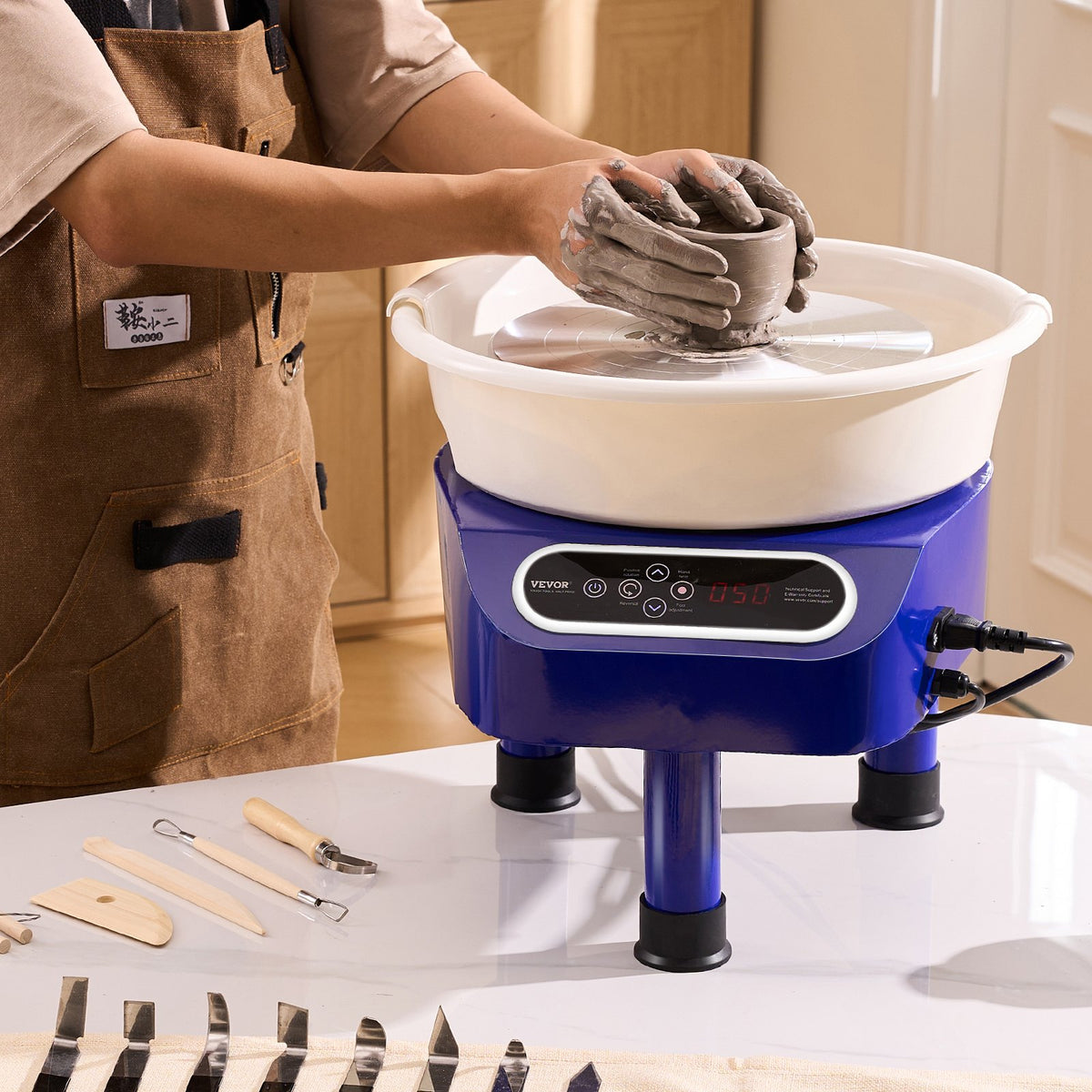 Pottery Wheel 10 Inch Blue | 350W Electric Wheel with Foot Pedal & LCD | Direct Drive Ceramic Machine with 3 Support Legs for DIY Art & Craft