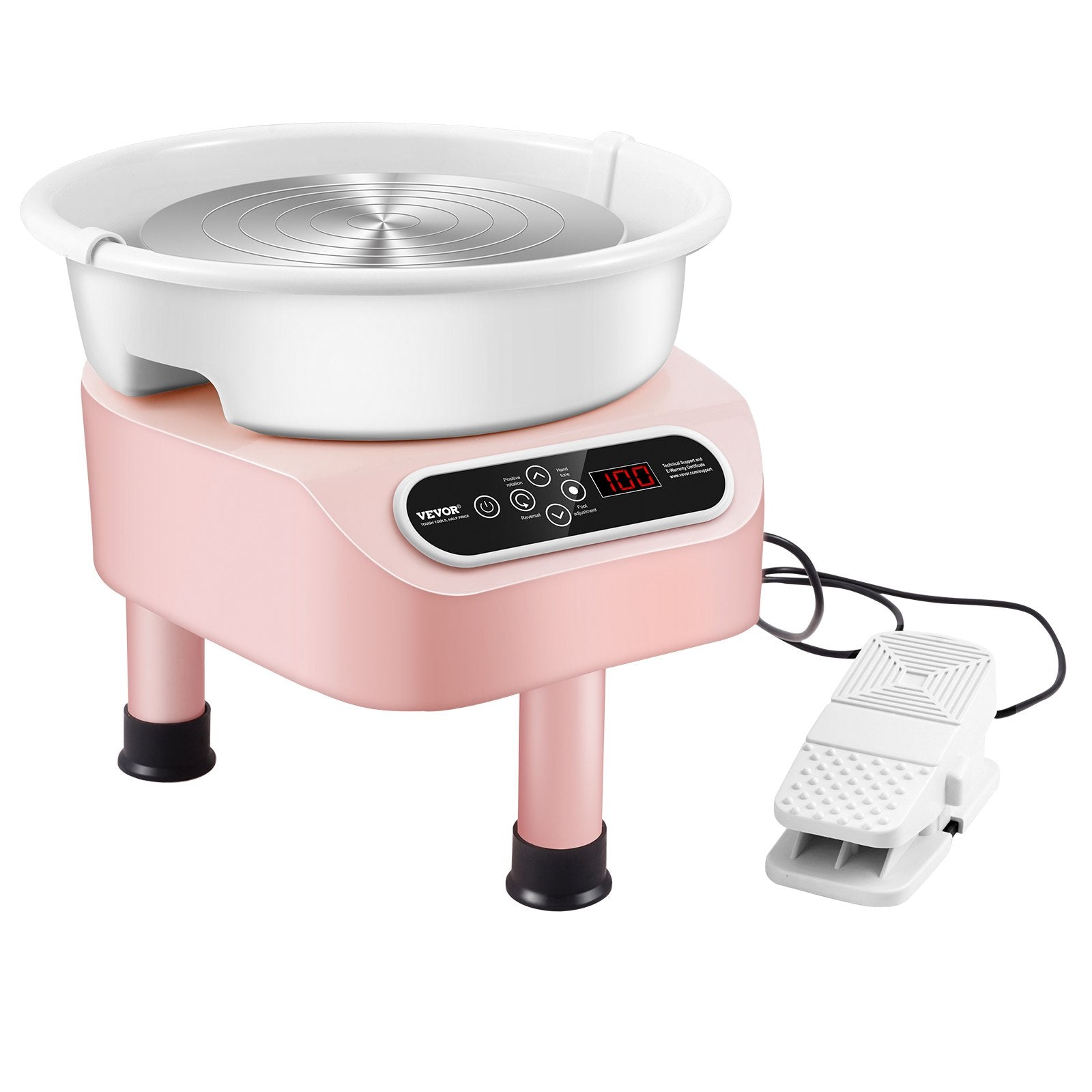 Pottery Wheel 10 Inch Pink | 350W Electric Wheel with Foot Pedal & LCD | Direct Drive Ceramic Machine with 3 Support Legs for DIY Art & Craft