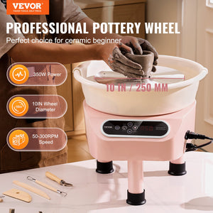 Pottery Wheel 10 Inch Pink | 350W Electric Wheel with Foot Pedal & LCD | Direct Drive Ceramic Machine with 3 Support Legs for DIY Art & Craft