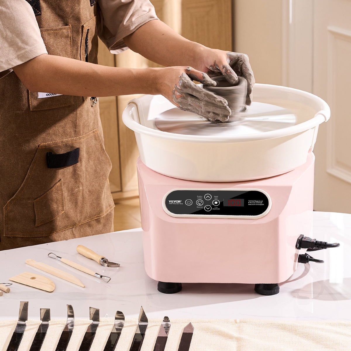 Pottery Wheel 10 Inch Pink | 350W Electric Pottery Forming Machine with Foot Pedal & LCD Touch Screen | Direct Drive Ceramic Wheel with Tools | DIY Art Craft