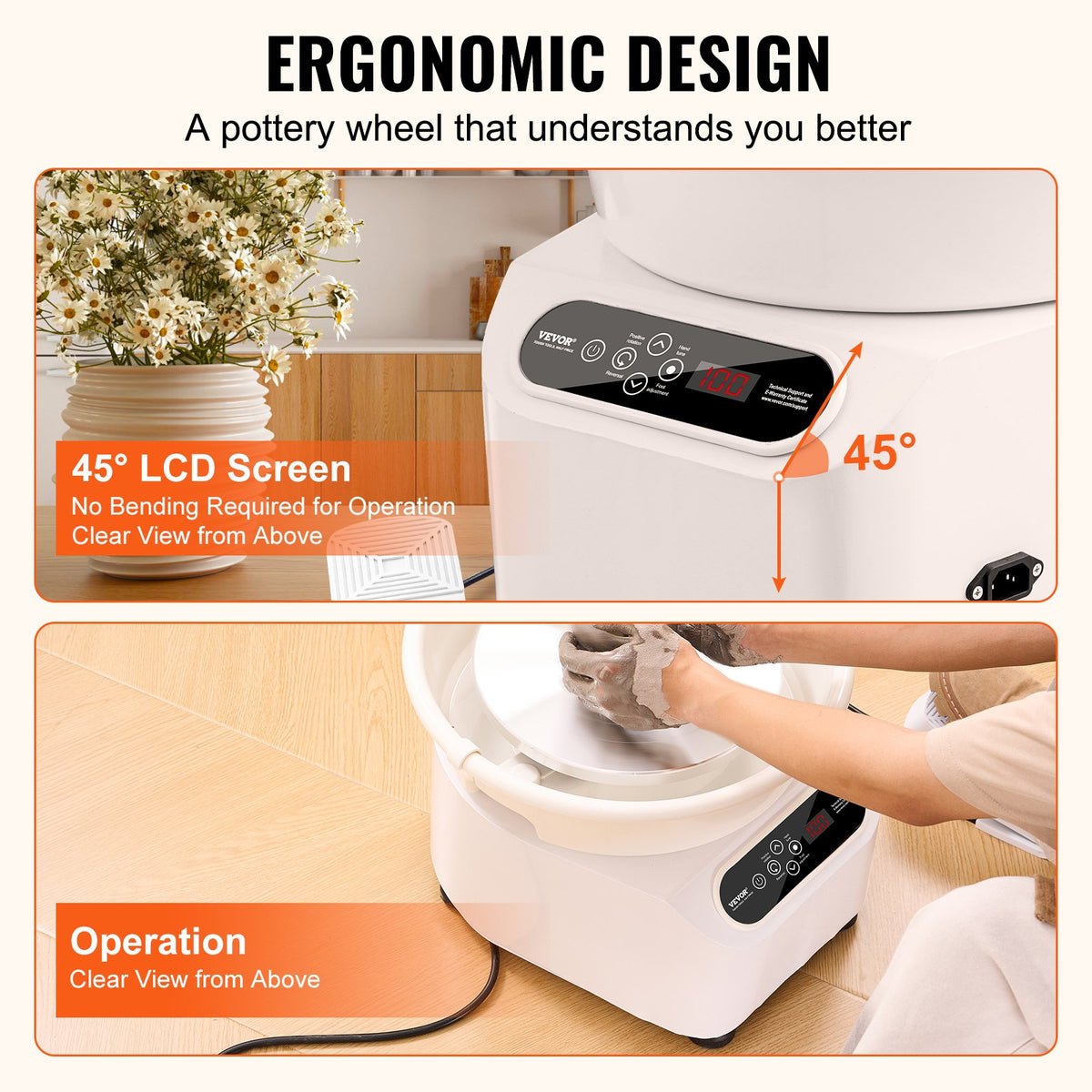 Pottery Wheel 10 Inch White | 350W Electric Pottery Forming Machine with Foot Pedal & LCD Touch Screen | Direct Drive Ceramic Wheel with Tools | DIY Art Craft