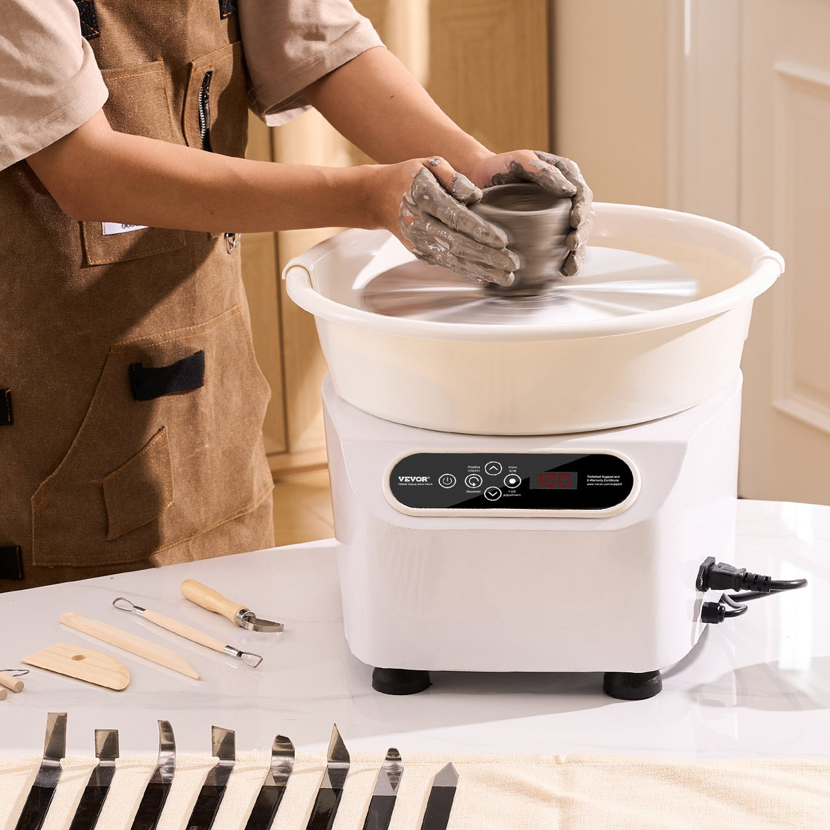 Pottery Wheel 10 Inch White | 350W Electric Pottery Forming Machine with Foot Pedal & LCD Touch Screen | Direct Drive Ceramic Wheel with Tools | DIY Art Craft