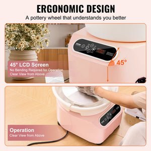Pottery Wheel 11 Inch Pink | 350W Electric Pottery Forming Machine with Foot Pedal & LCD Touch Screen | Direct Drive Ceramic Wheel with Tools | DIY Art Craft