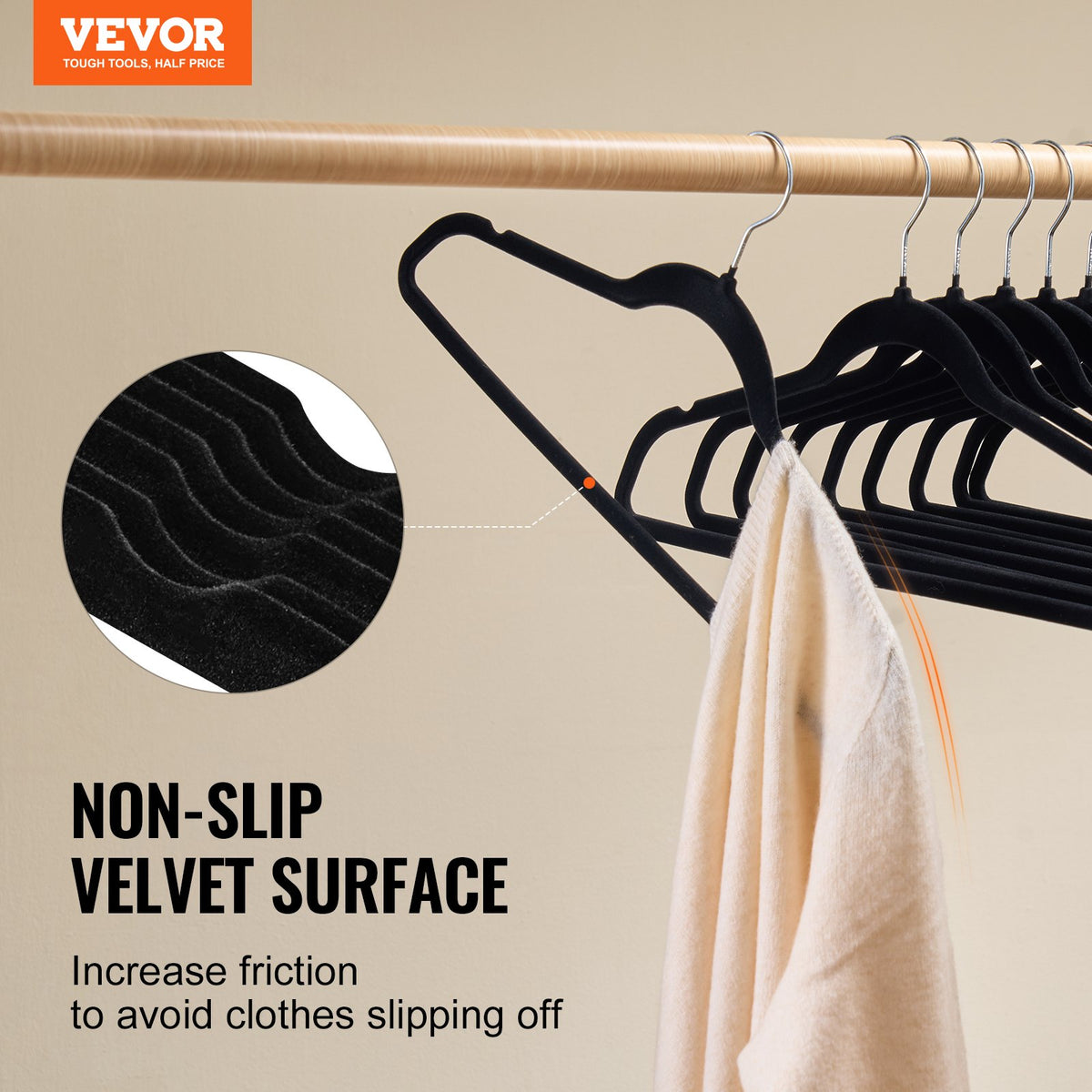 Velvet Hangers | 50-Pack Black Non-Slip with Swivel Hook