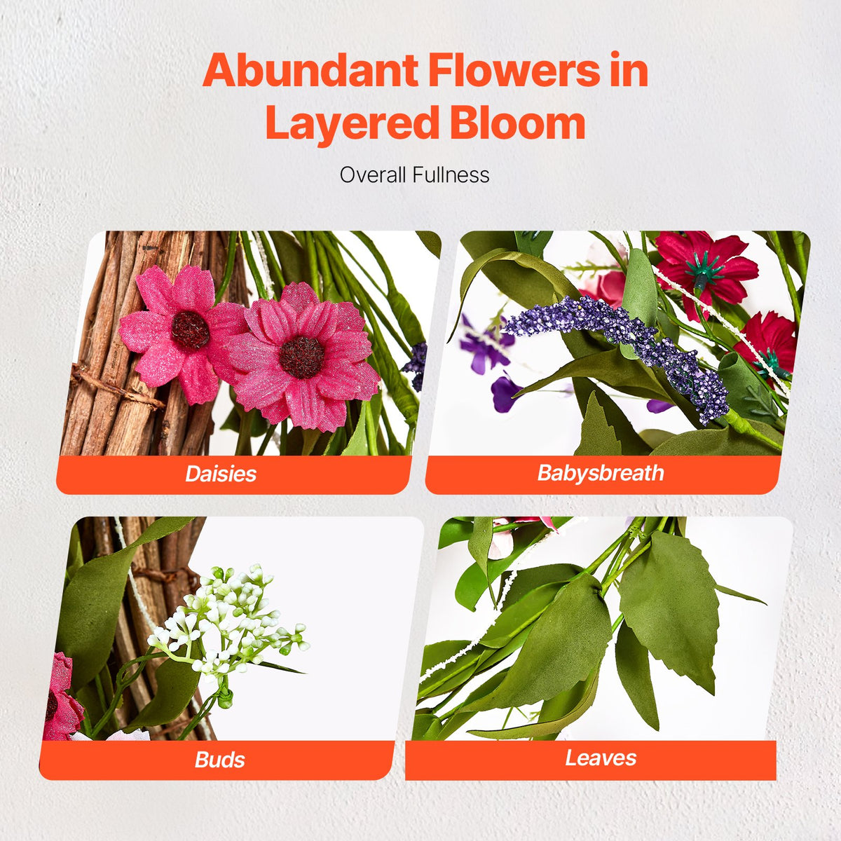 Decorative Wreath | 55cm Pink & Green Daisies | Year-Round Decor