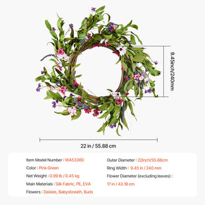 Decorative Wreath | 55cm Pink & Green Daisies | Year-Round Decor