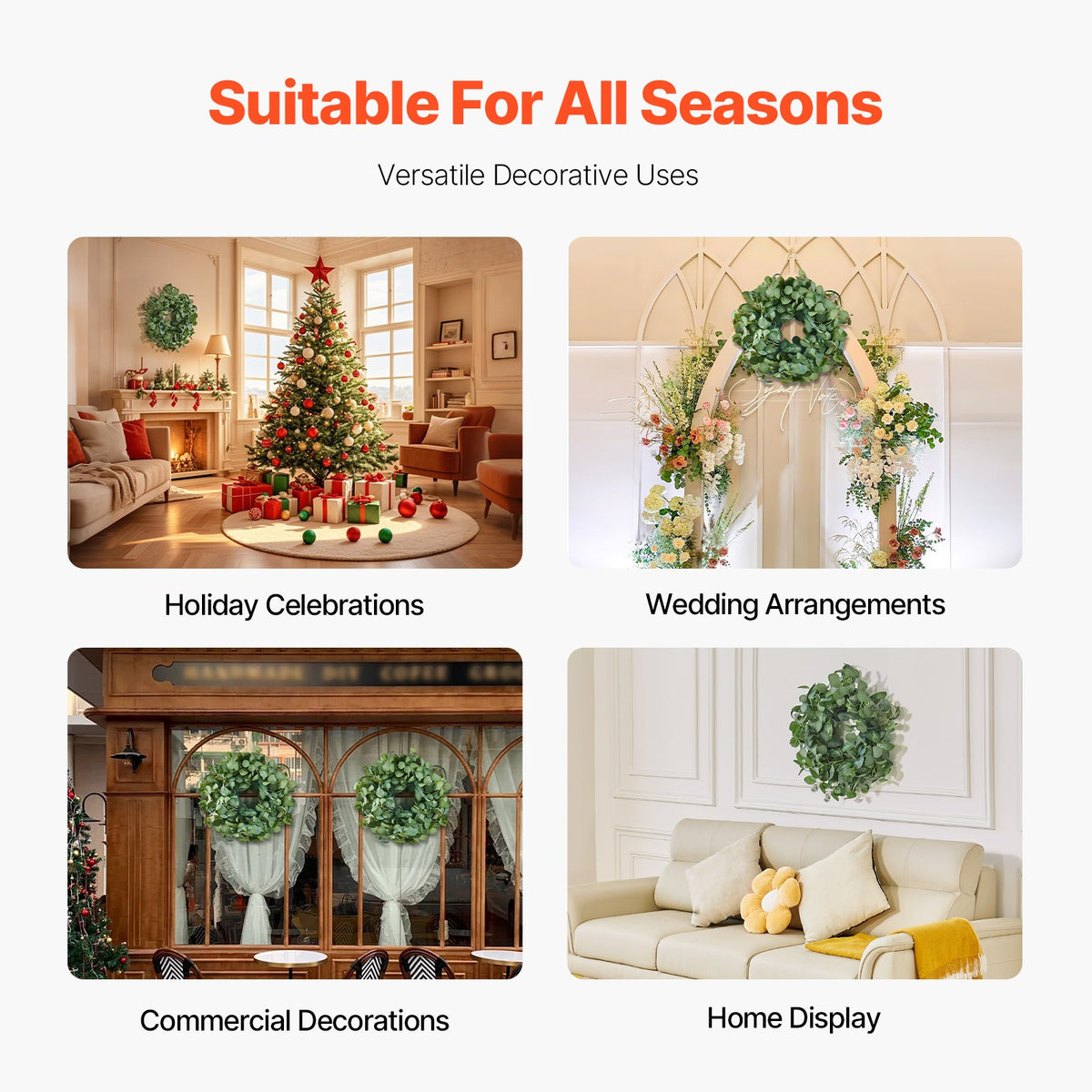 Decorative Wreath | 66cm Green Eucalyptus Leaves | Year-Round Home Decor