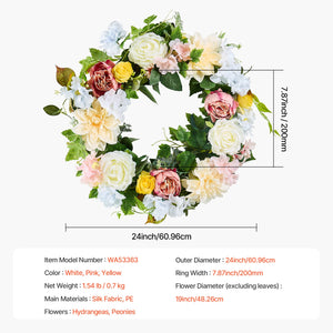 Decorative Wreath | 60.96cm Peonies & Hydrangeas | White/Pink/Yellow