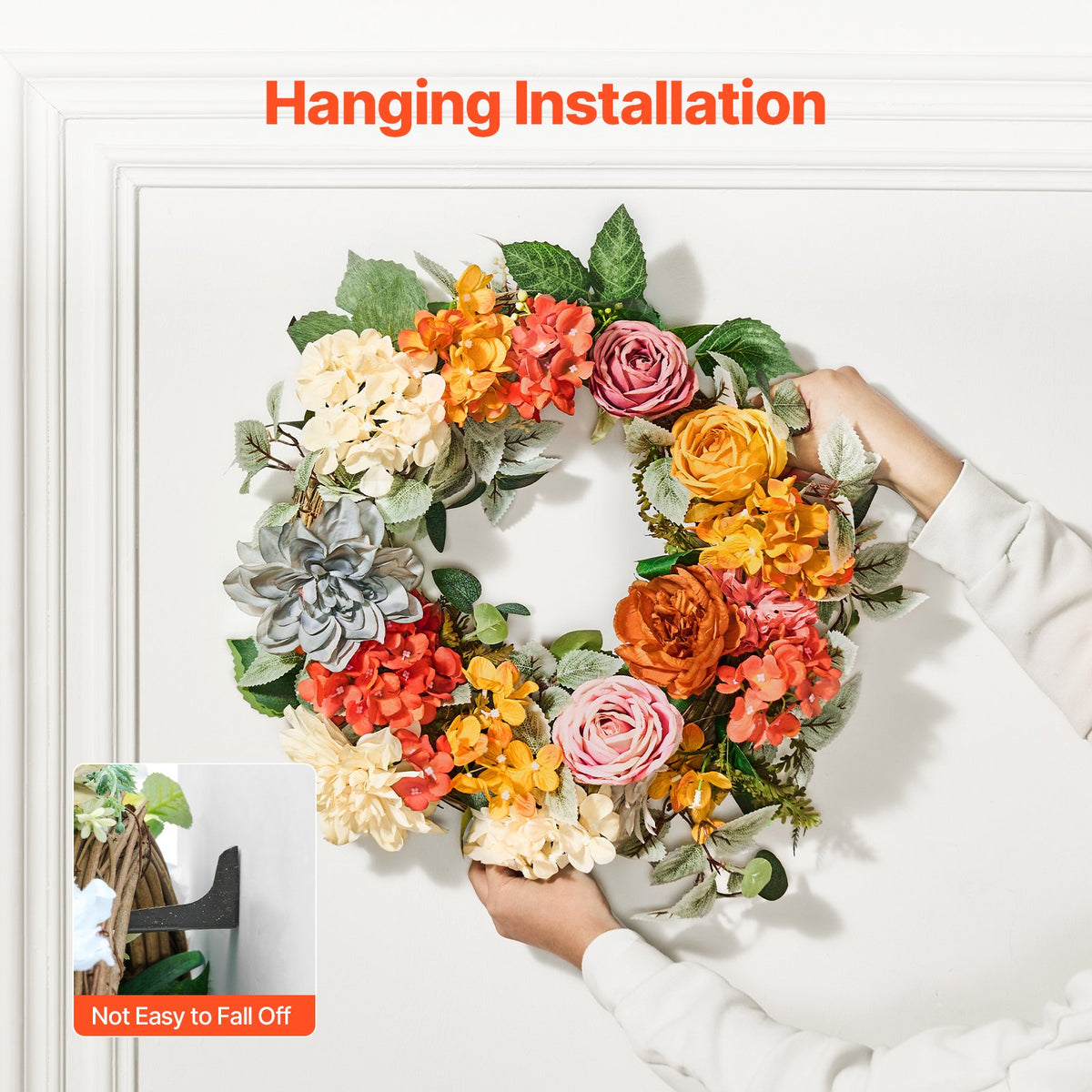 Decorative Wreath | 60cm Hydrangeas & Roses | Red, Orange & Yellow