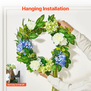 Decorative Wreath | 58cm Hydrangeas & Roses | Blue, White & Green