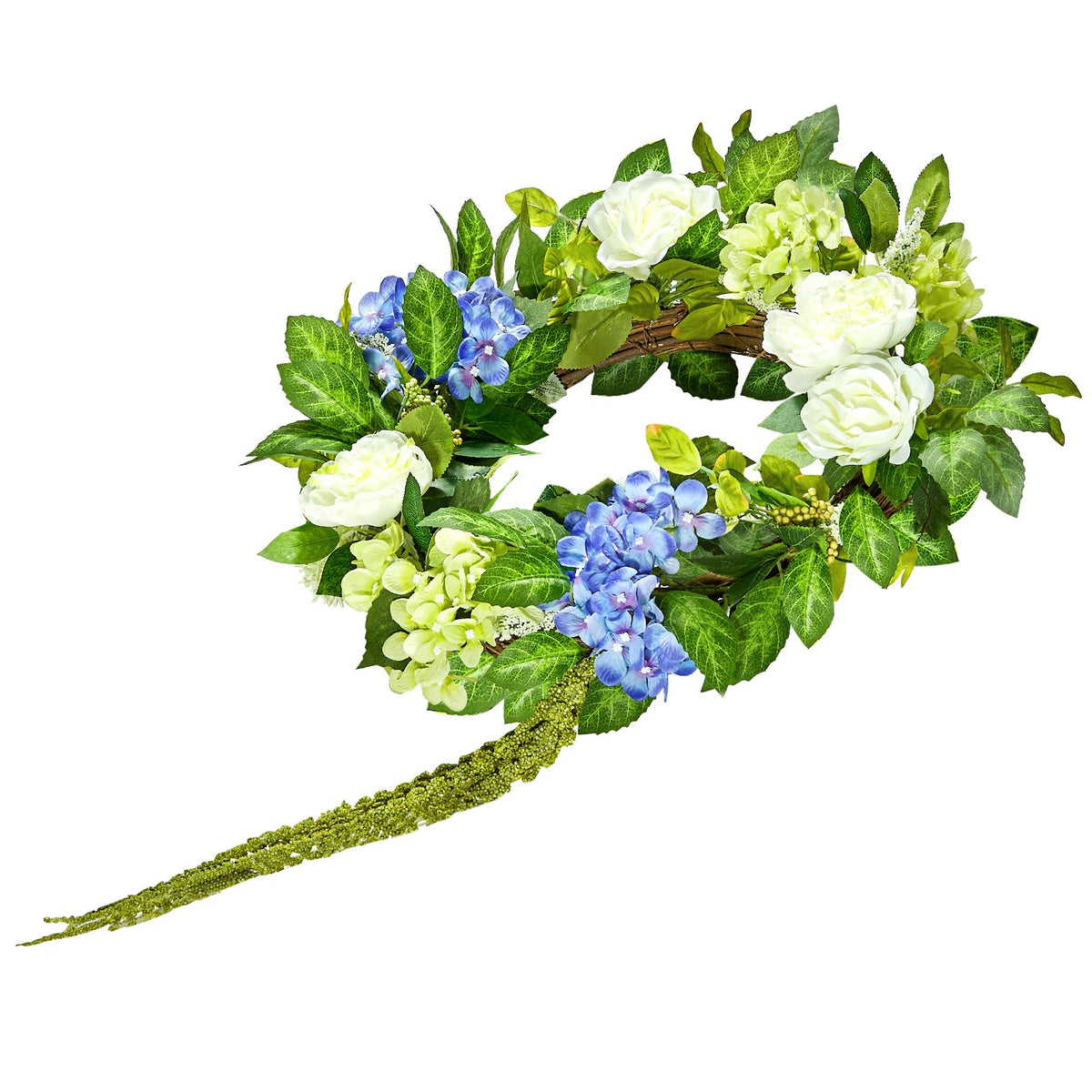 Decorative Wreath | 58cm Hydrangeas & Roses | Blue, White & Green