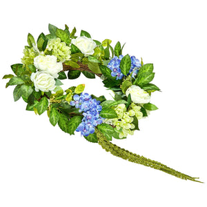 Decorative Wreath | 58cm Hydrangeas & Roses | Blue, White & Green