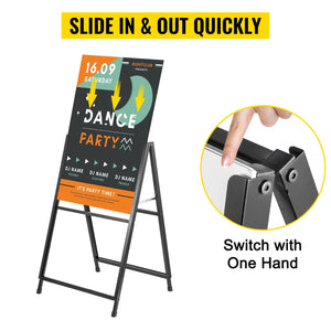 A-Frame Sidewalk Sign 24"x36" | Black Steel Folding Sandwich Board | Double-Sided with 2 Plastic Poster Boards