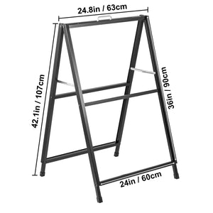 A-Frame Sidewalk Sign 24"x36" | Black Steel Folding Sandwich Board | Double-Sided with 2 Plastic Poster Boards