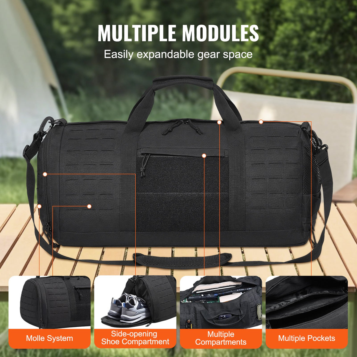 Tactical Duffle Bag | 45L Gym Bag with Molle Design & Shoe Compartment