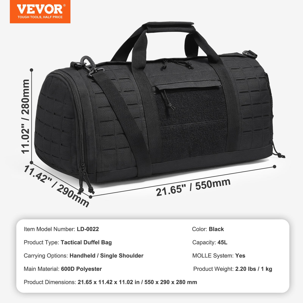 Tactical Duffle Bag | 45L Gym Bag with Molle Design & Shoe Compartment