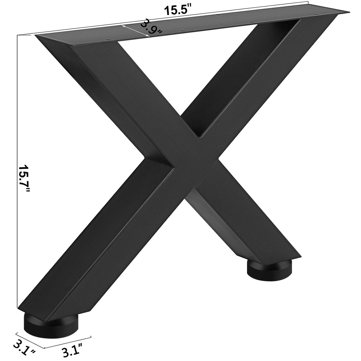 Steel Table Legs Set of 2 | 16"x15"x3.1" X-Frame | Black Industrial Style Metal Dining Legs