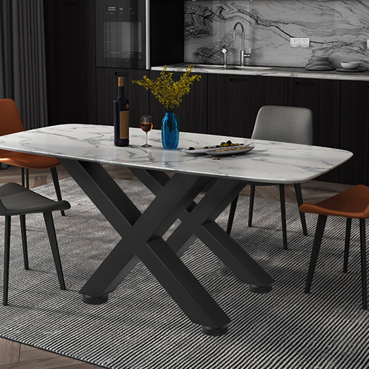 Steel Table Legs Set of 2 | 16"x15"x3.1" X-Frame | Black Industrial Style Metal Dining Legs