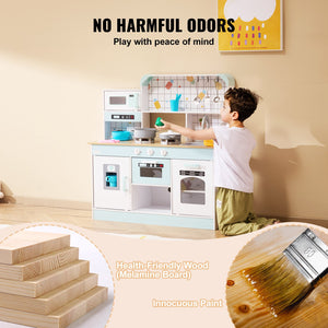 Kids Kitchen Playset | White Pretend Cooking Toy with 24 Accessories