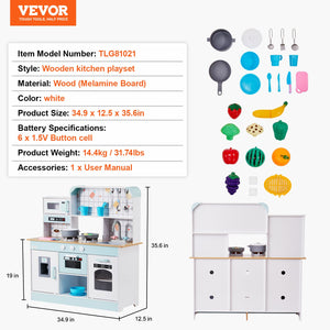 Kids Kitchen Playset | White Pretend Cooking Toy with 24 Accessories