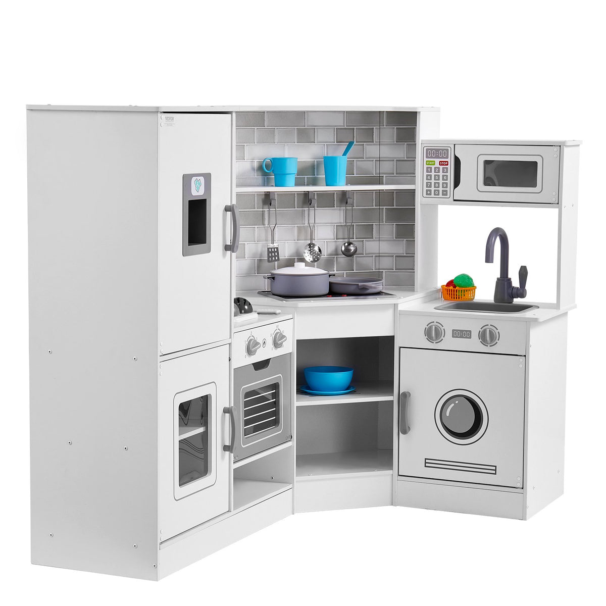 Kids Kitchen Playset | White Pretend Cooking Set with 24 Accessories