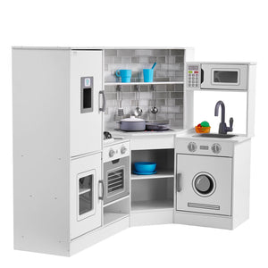 Kids Kitchen Playset | White Pretend Cooking Set with 24 Accessories