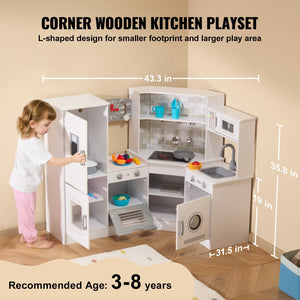 Kids Kitchen Playset | White Pretend Cooking Set with 24 Accessories