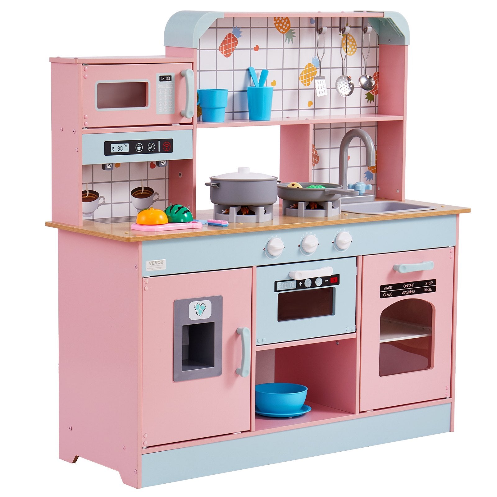Kids Kitchen Playset | Pink Pretend Cooking Toy with 24 Accessories