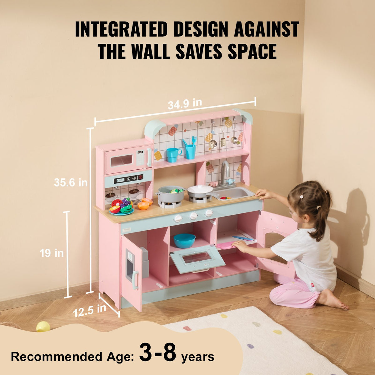 Kids Kitchen Playset | Pink Pretend Cooking Toy with 24 Accessories