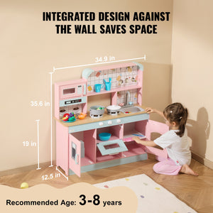 Kids Kitchen Playset | Pink Pretend Cooking Toy with 24 Accessories