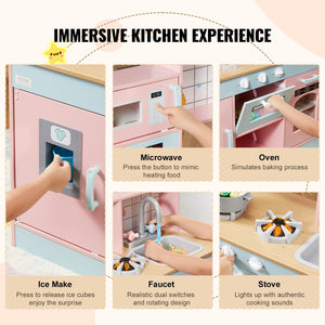 Kids Kitchen Playset | Pink Pretend Cooking Toy with 24 Accessories