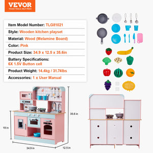 Kids Kitchen Playset | Pink Pretend Cooking Toy with 24 Accessories
