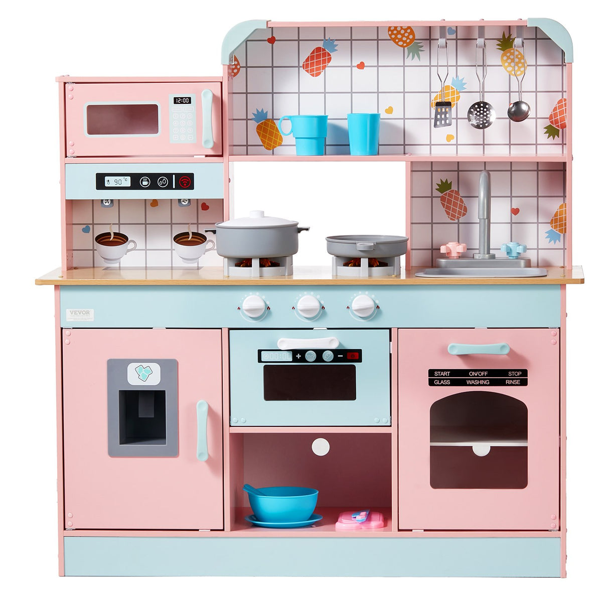 Kids Kitchen Playset | Pink Pretend Cooking Toy with 24 Accessories