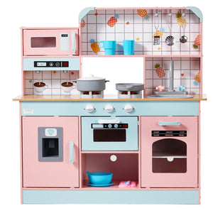 Kids Kitchen Playset | Pink Pretend Cooking Toy with 24 Accessories