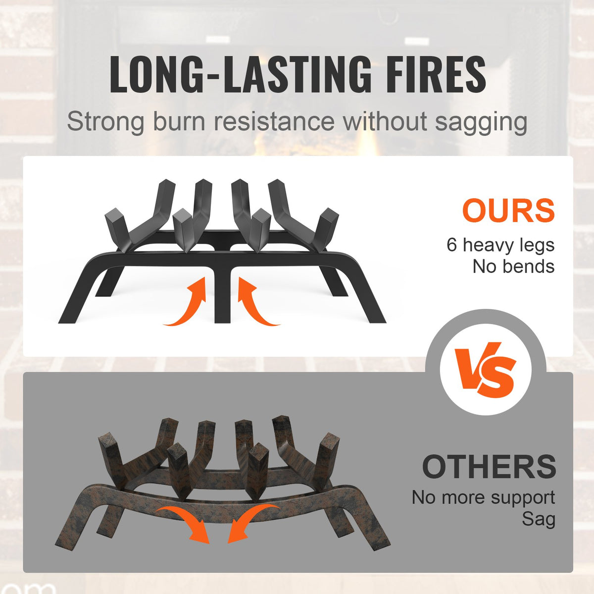 Fireplace Log Grate 18" | Heavy Duty Steel with 6 Support Legs | Indoor & Outdoor Firewood Rack