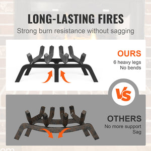 Fireplace Log Grate 18" | Heavy Duty Steel with 6 Support Legs | Indoor & Outdoor Firewood Rack
