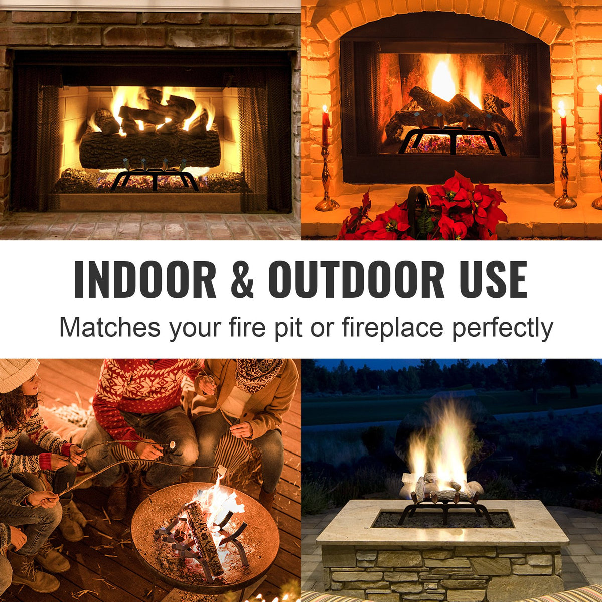 Fireplace Log Grate 18" | Heavy Duty Steel with 6 Support Legs | Indoor & Outdoor Firewood Rack