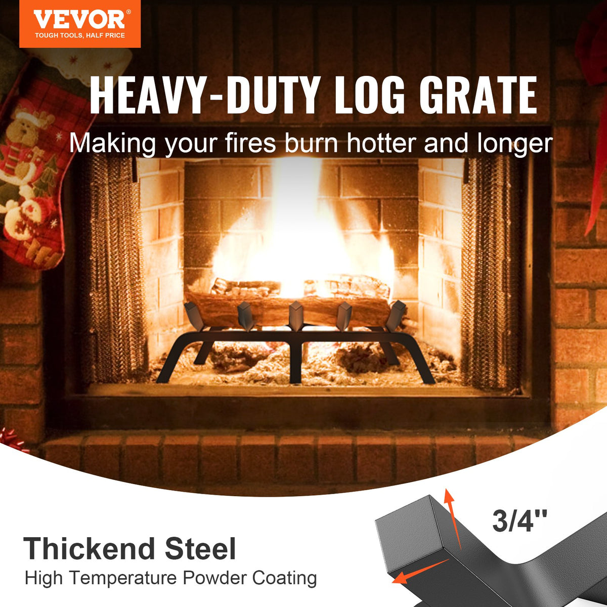 Fireplace Log Grate 533mm | Heavy Duty 6-Leg Steel Firewood Rack
