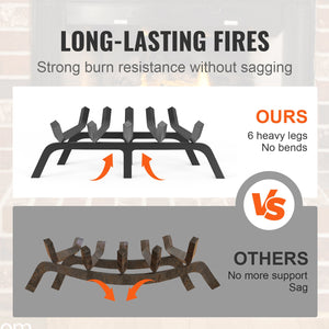 Fireplace Log Grate 533mm | Heavy Duty 6-Leg Steel Firewood Rack