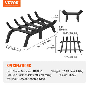 Fireplace Log Grate 533mm | Heavy Duty 6-Leg Steel Firewood Rack