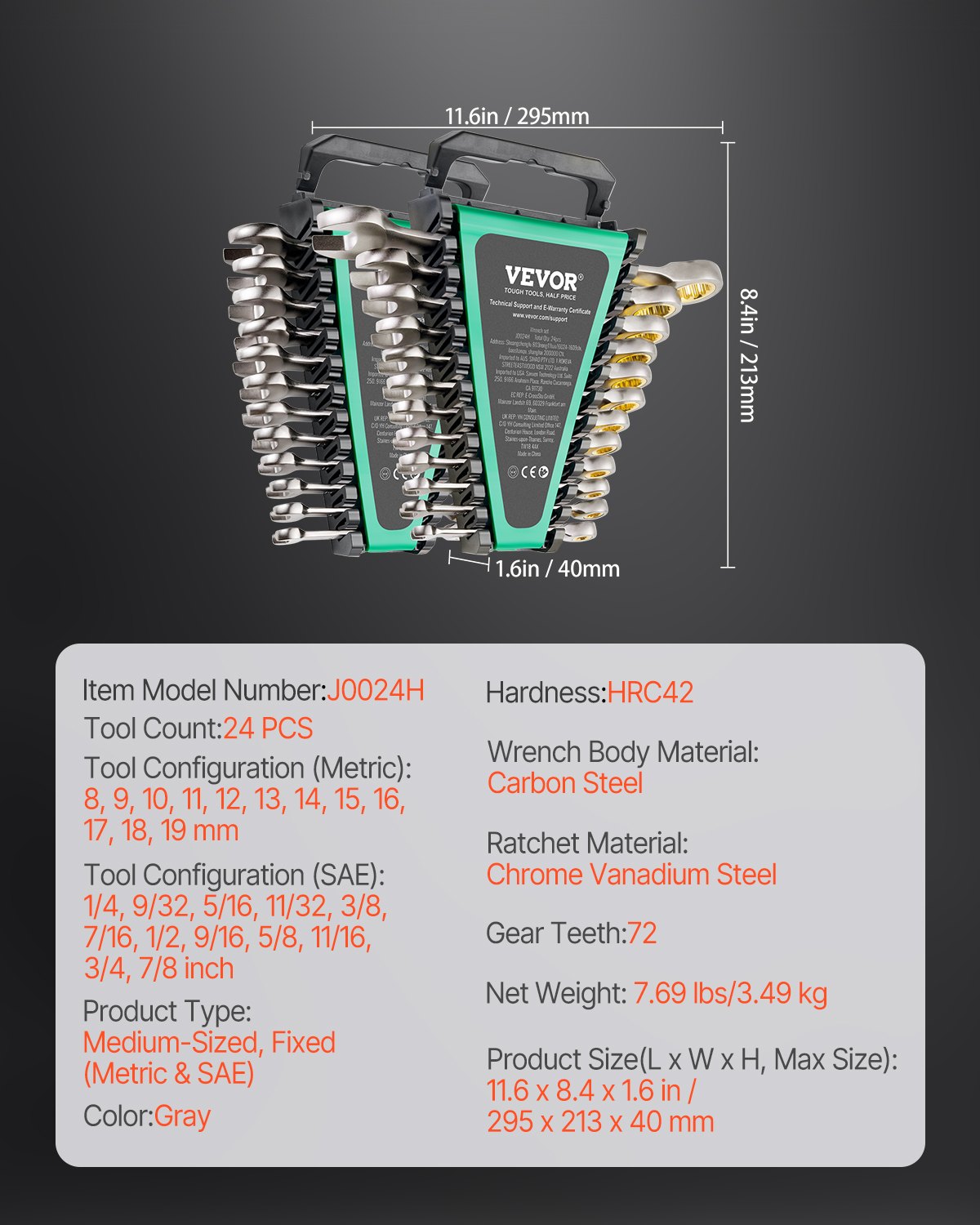 Wrench Set | 24-Piece SAE & Metric Combination Wrenches with Organizer