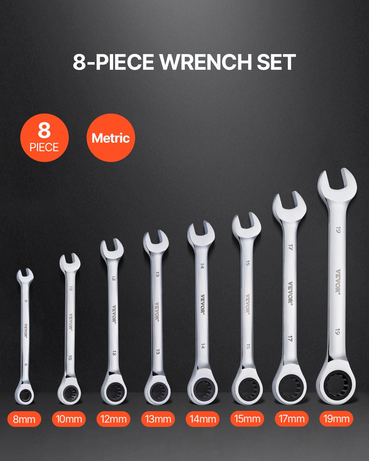 Combination Wrench Set | 8-Piece Metric 8–19mm with Organizer Rack