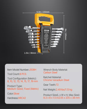 Combination Wrench Set | 8-Piece Metric 8–19mm with Organizer Rack