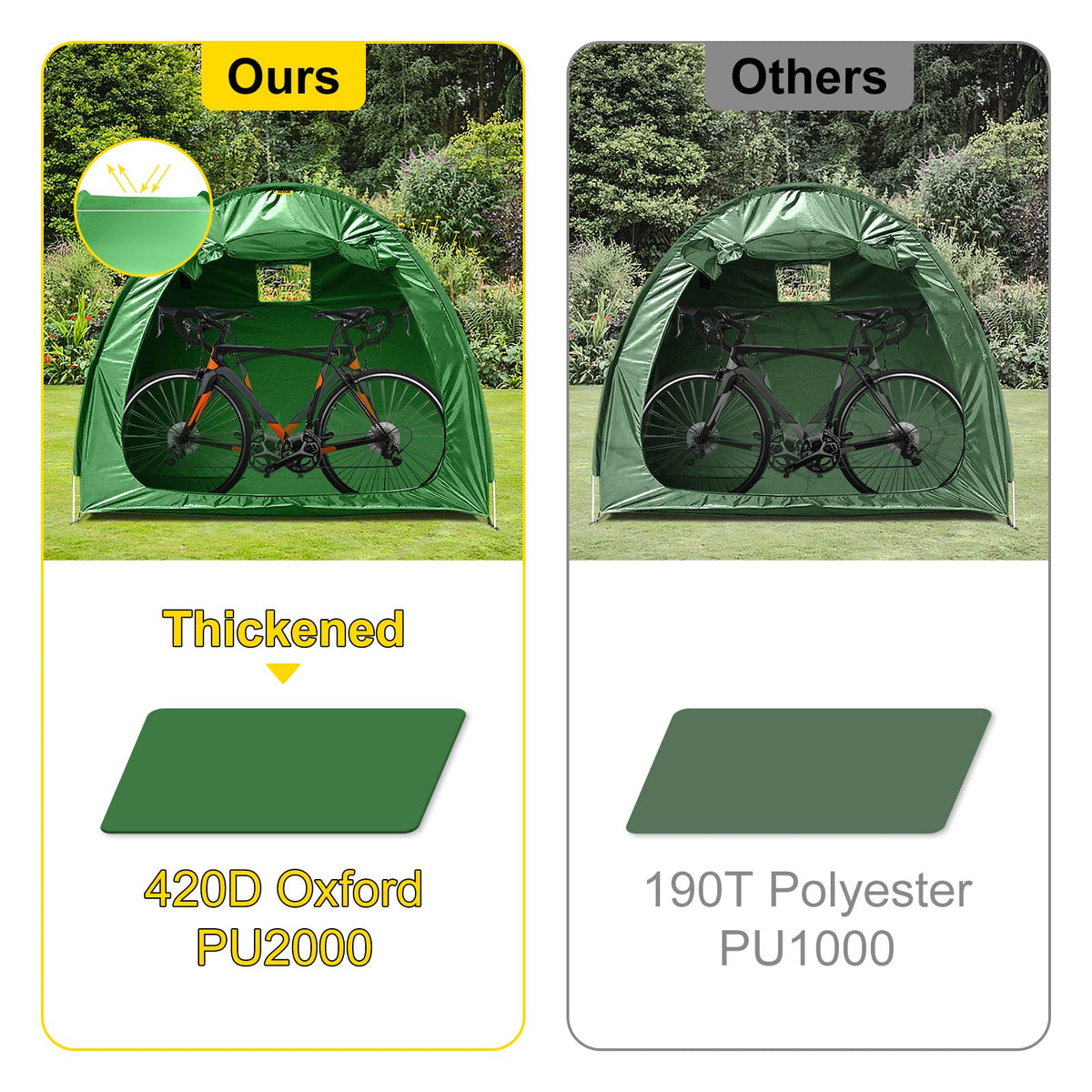Bike Cover Storage Tent | 420D Oxford Fabric | Holds 4 Bikes | Waterproof Outdoor Bicycle Storage Shed with Carry Bag | Green