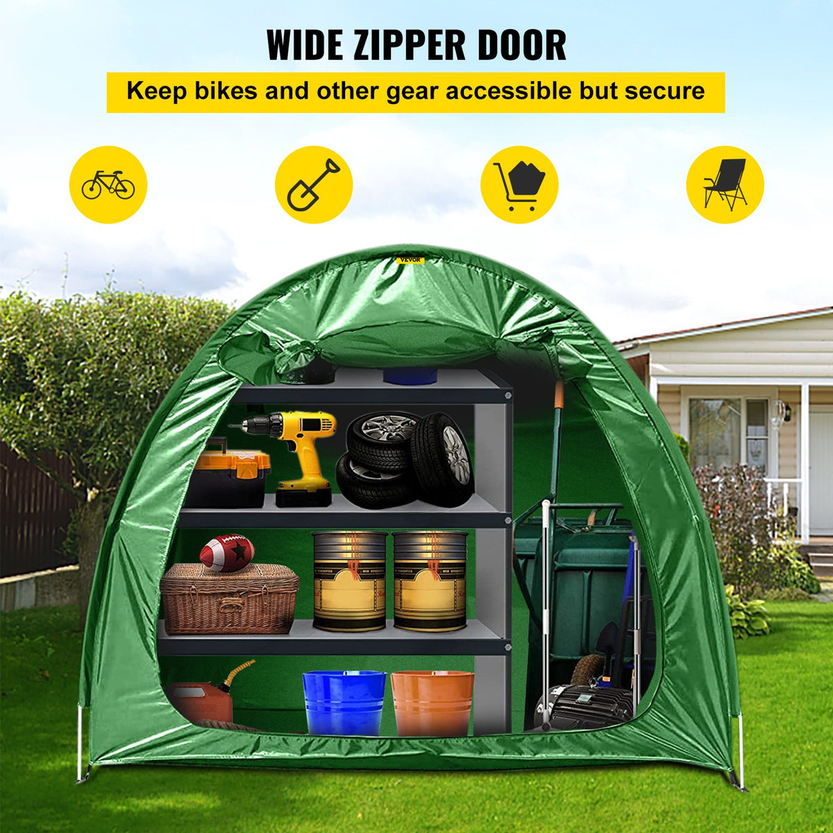 Bike Cover Storage Tent | 420D Oxford Fabric | Holds 4 Bikes | Waterproof Outdoor Bicycle Storage Shed with Carry Bag | Green
