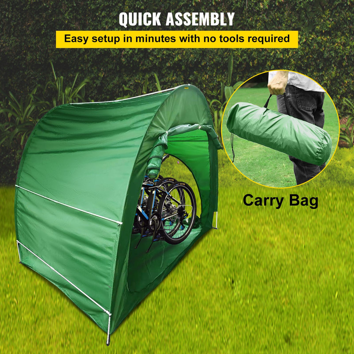 Bike Cover Storage Tent | 420D Oxford Fabric | Holds 4 Bikes | Waterproof Outdoor Bicycle Storage Shed with Carry Bag | Green