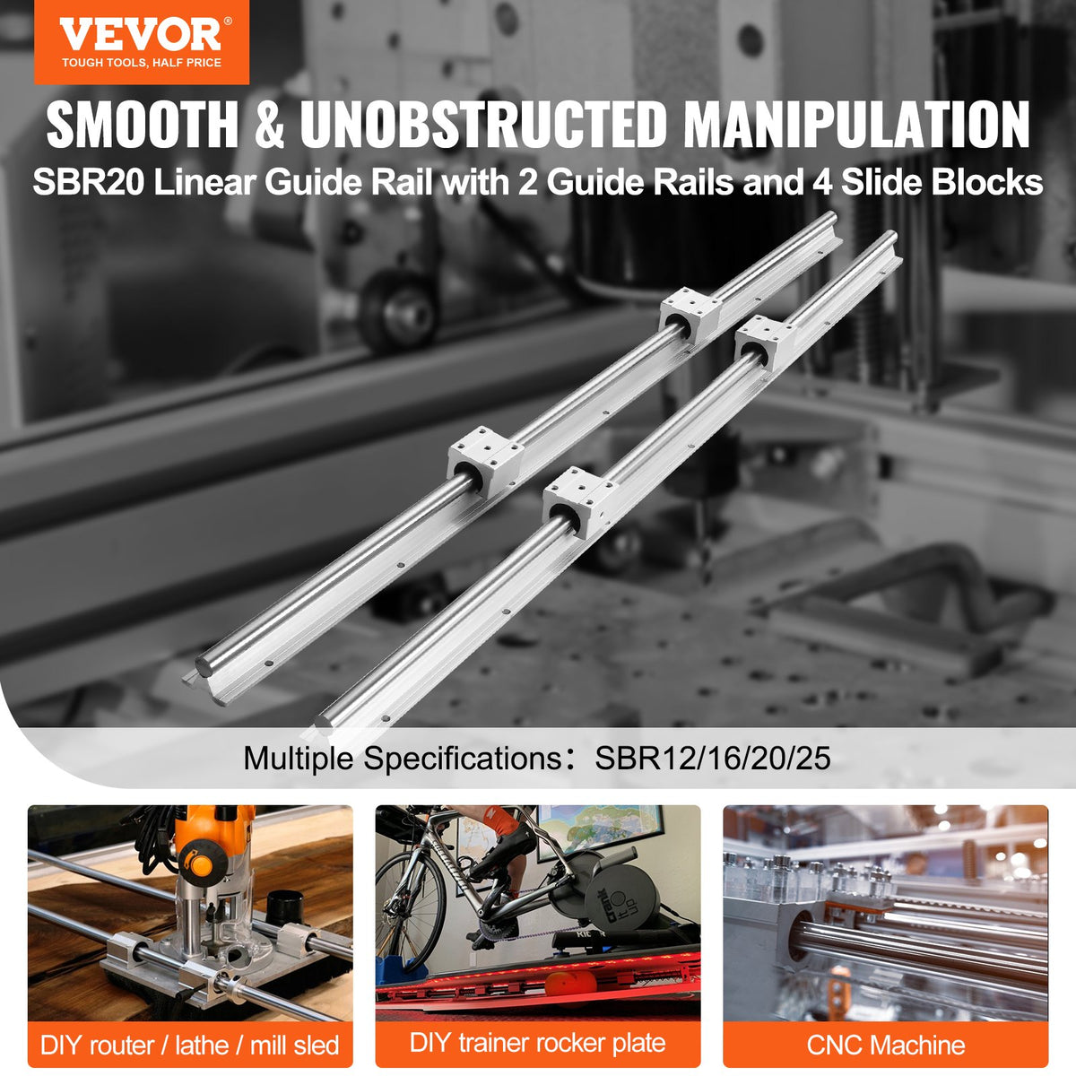 Linear Guide Rail Set SBR20 2200mm | 2 Rails + 4 SBR20UU Blocks | CNC Router & Automation Kit