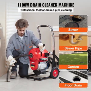 Drain Cleaner Machine | 120ft x 6/5" Sectional Snake Auger | Manual Feed